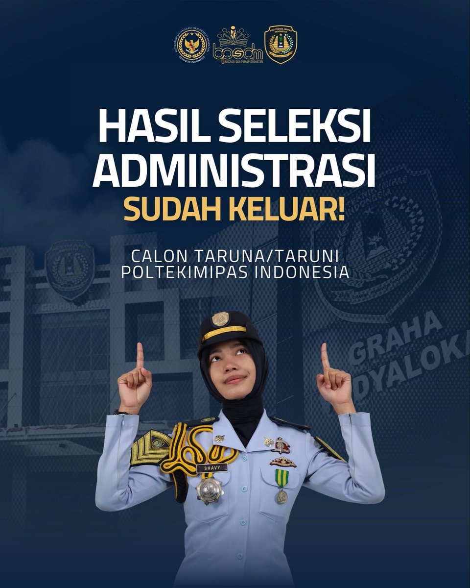 catarimipas's tweet photo. ✨ Hasil Seleksi Administrasi Calon Taruna/Taruni Resmi Diumumkan! ✨

Terima kasih banyak untuk seluruh pendaftar yang sudah berjuang menyiapkan berkas dengan penuh semangat 🙌 Kalian semua luar biasa!

#caricatarimipas #sekolahkedinasan #poltekimipas #kemenimipas https://t.co/3E3F3xRCDa