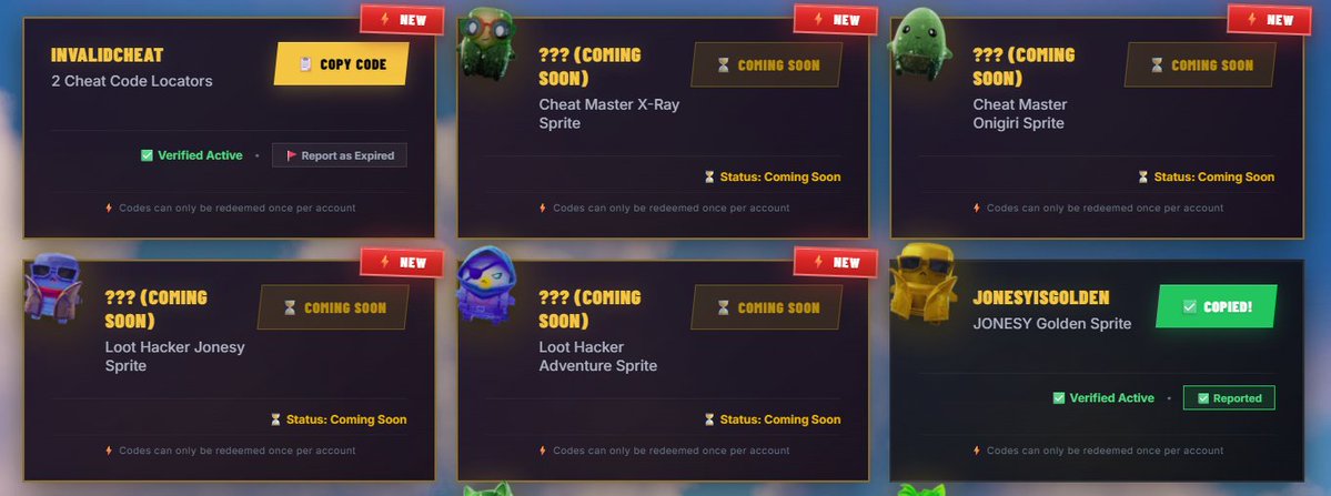 MySpritesme's tweet photo. 5 NEW CHEAT CODES &amp; LOBBY HACKS ADDED !!

Available on : https://t.co/frI0Of9CW7  
Pressing COPY CODE will copy the code instantly !

Follow for updates .

 #Fortnite #FortniteOverride #CheatCodes #FortniteLeaks #C7S4 #sonic #newseason #lobbyhacks https://t.co/1tnuZfmoqq