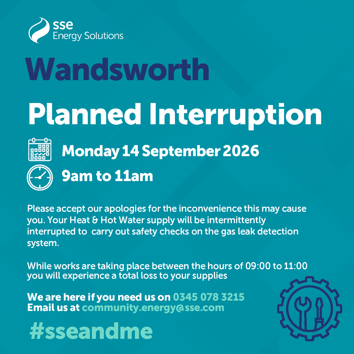 sseandme's tweet photo. 🛠️We have an important update for our customers at Wandsworth
#sseandme #ScheduledInterruption #PlannedWorks https://t.co/WfAl1XgRRS