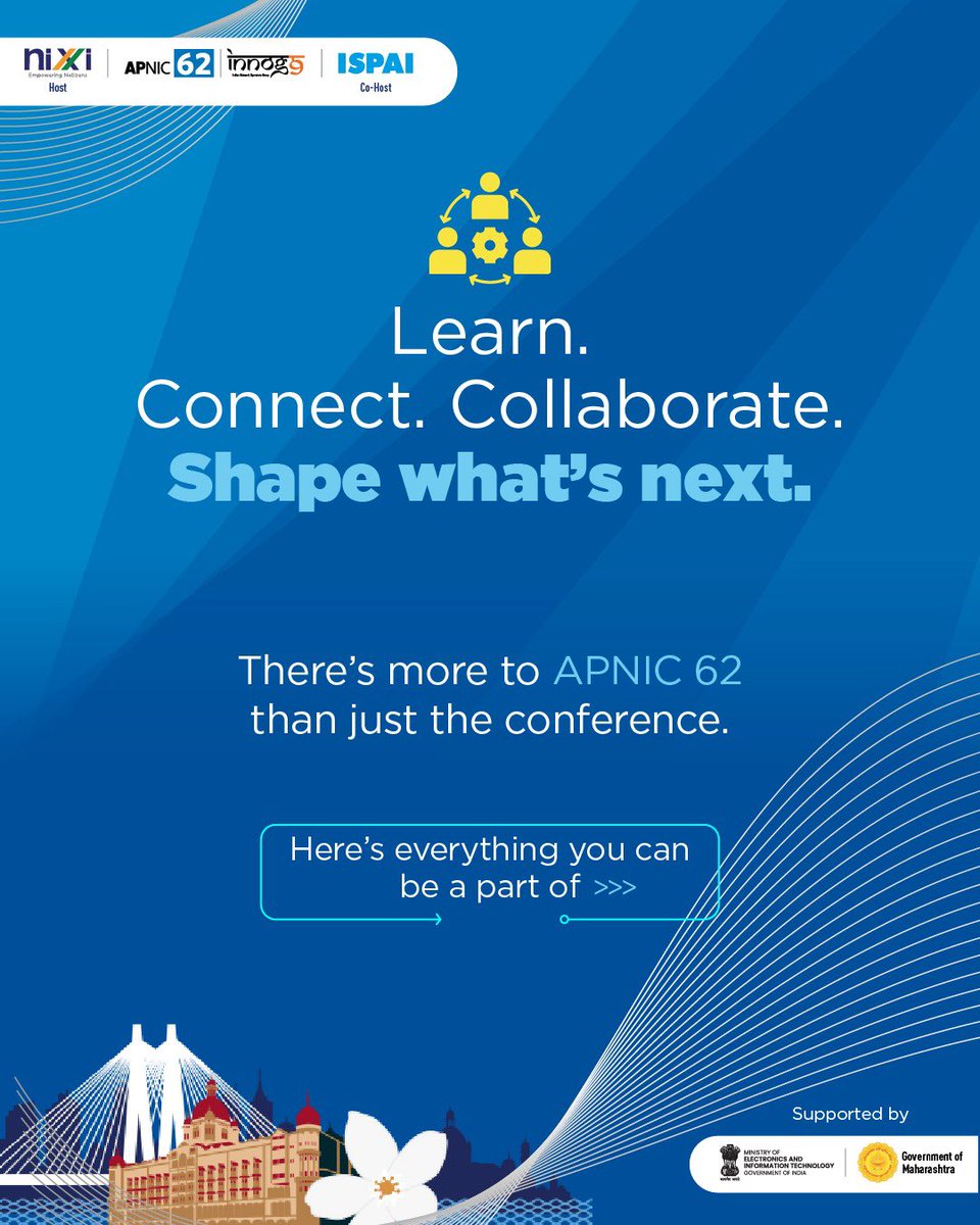 inregistry's tweet photo. APNIC 62 is bringing the Internet community together in India. 🌐

Join us for workshops, knowledge-sharing, meaningful conversations and the APNIC 62 Conference.

📅 4–10 September 2026 | 📍The Westin Mumbai, Powai Lake
Register now and be part of the conversations shaping the Internet’s future.

#APNIC62 #NIXI #InternetCommunity #InternetFuture #Networking #CapacityBuilding #InternetGovernance #TechCommunity

@GoI_MeitY @apnic @mygovMaha @NeGD_GoI @PIB_India @TiEDelhi