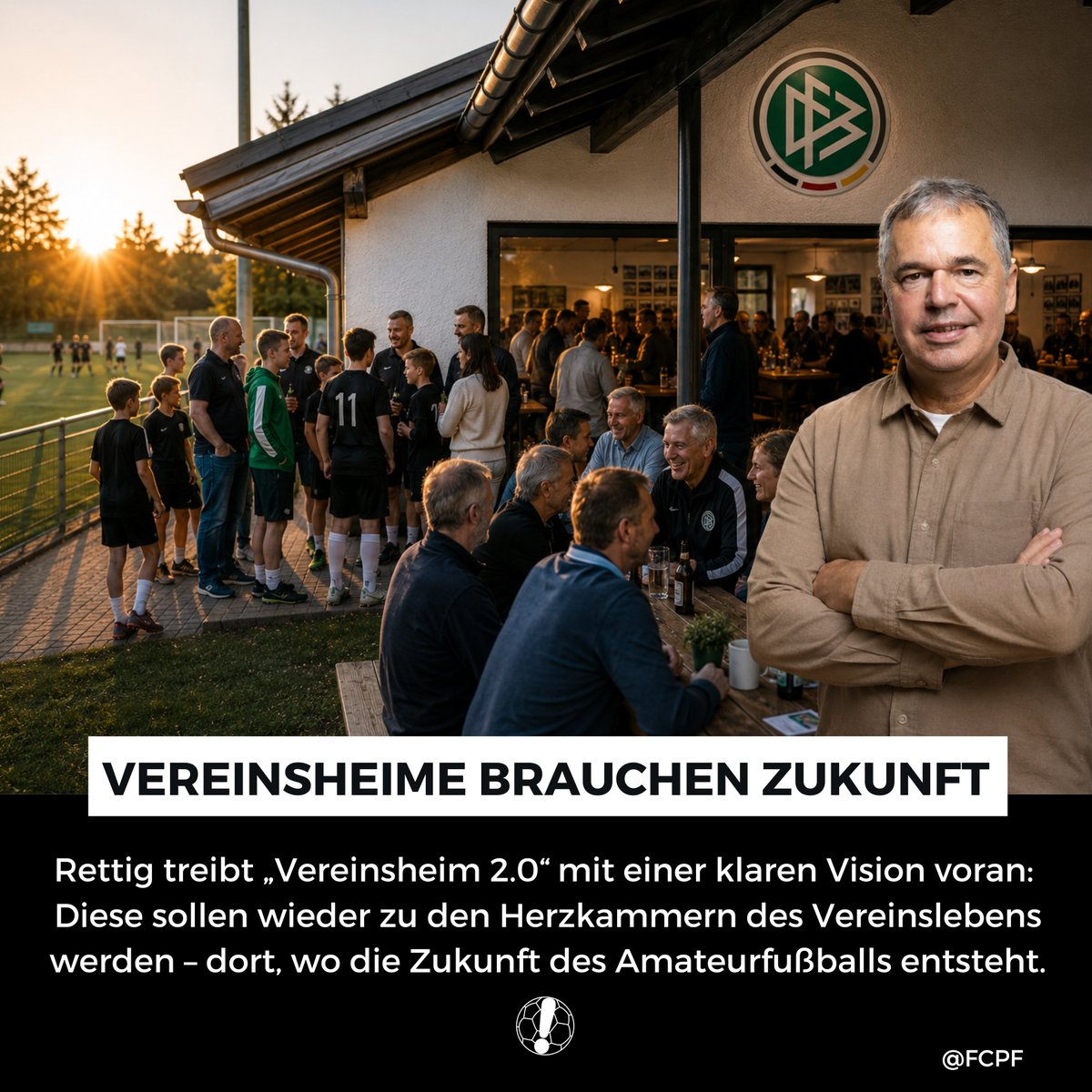 FCPlayFair's tweet photo. Vereinsheime sind die Herzkammer des #Amateurfußballs. ❤️⚽
Doch vielerorts bröckelt die Infrastruktur. Mit „Vereinsheim 2.0“ will der #DFB rund um Andreas #Rettig Vereine fit für die Zukunft machen.
Wichtiges Zeichen!
Ganze Meldung:
https://t.co/9jxrZt7PWe
#PlayFair https://t.co/xt0q9yQURf