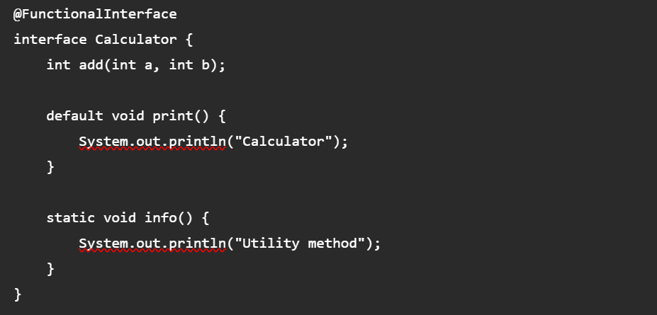 ayshriv's tweet photo. Java 8 made functional programming much cleaner with Functional Interfaces.

A functional interface has exactly one abstract method.

It can still contain multiple default and static methods.

#Java #Java8 #FunctionalProgramming #BackendDevelopment #Programming https://t.co/qIwxZYrXbO