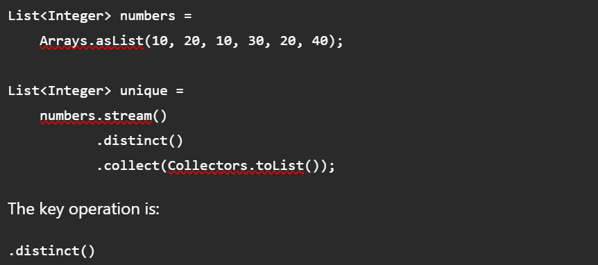 ayshriv's tweet photo. One of the most common Java Stream interview questions:
How do you remove duplicates from a List?
#Java #Java8 #Streams #StreamAPI #CodingInterview https://t.co/G7pZLmpSpj