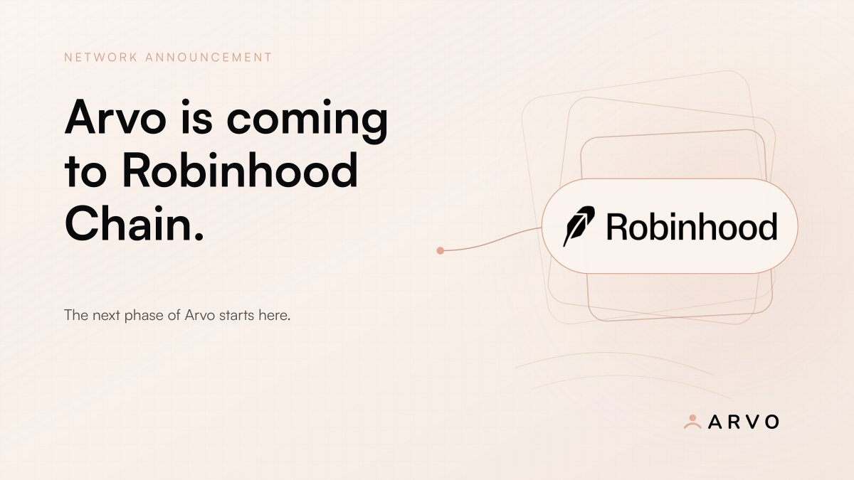 Arvo_Protocol's tweet photo. Arvo is coming to Robinhood Chain.

We chose a network being built to bring real-world assets and onchain finance closer to everyday users. It is a natural fit for Arvo’s business-led model and long-term direction.

More details over the coming days.

The next phase starts here. https://t.co/e7Nq2PD8jf