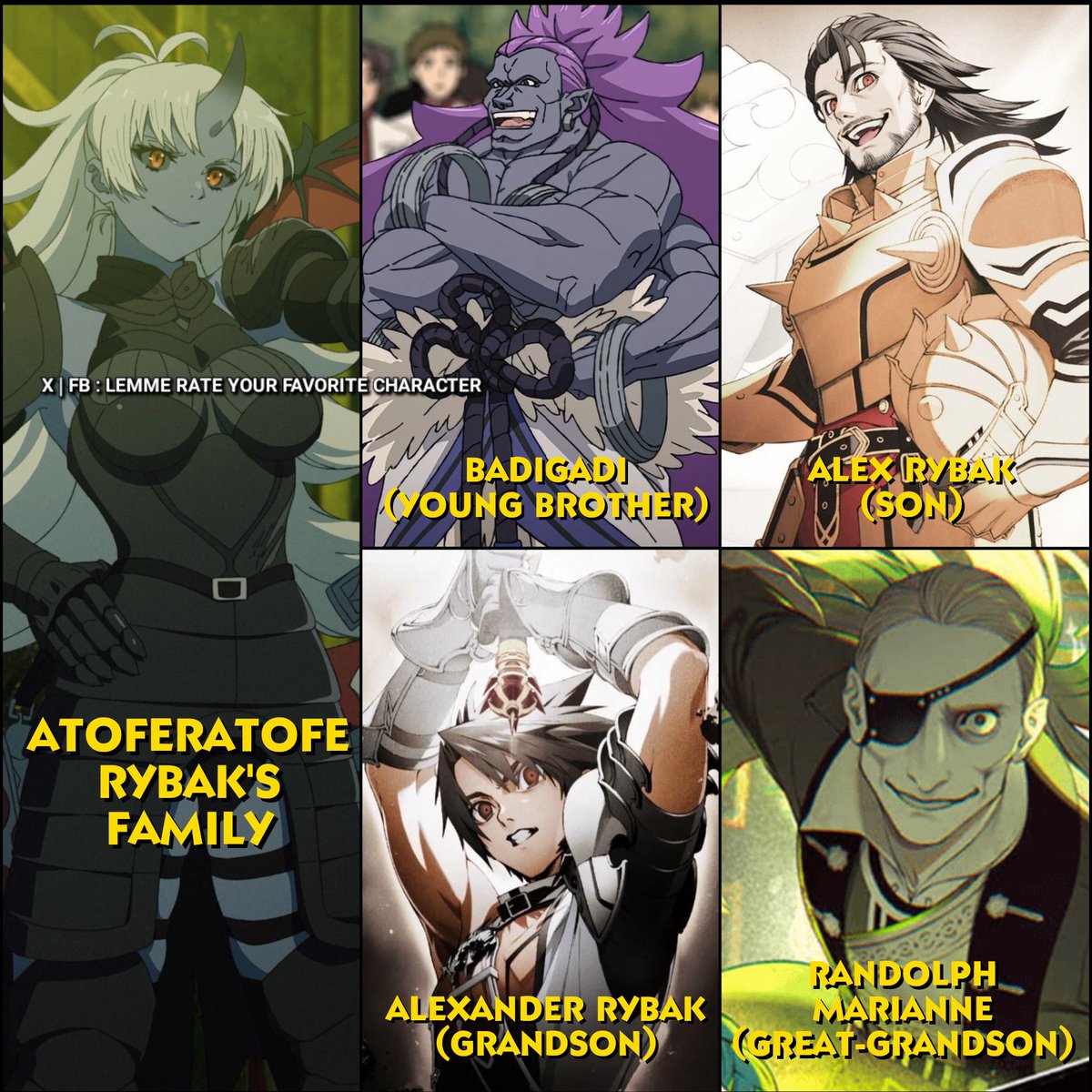 LRYFCID's tweet photo. Atoferatofe's family database ‼️

• Badigadi - Immortal Demon King

• Alex R - North God 2 &amp; the strongest swordsman of his era

• Alexander R - North God 3 &amp; one of the 7 Great Powers (Rank 7)

• Randolph Marianne - 1 of the 7 Great Powers (Rank 5)

#MushokuTensei #無職転生 https://t.co/lIsf9aQngb