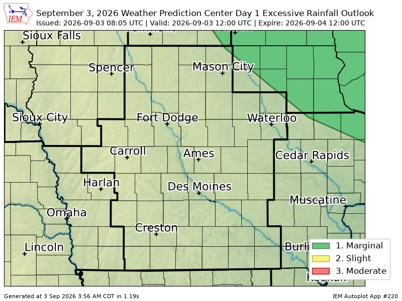 chaserbrandonWX's tweet photo. WPC issues Day 1 Marginal Risk Excessive Rainfall Outlook at Sep 3, 8:05z for DMX https://t.co/iZ6wUgMAES https://t.co/wCByDWizVz