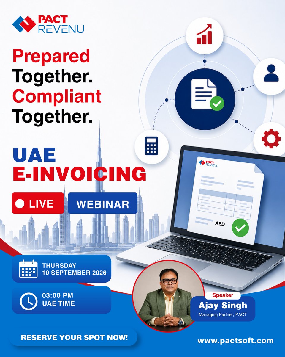 pacterp's tweet photo. UAE E-Invoicing isn't just a finance project—it affects the processes and systems behind every invoice.

Join our FREE webinar with Mr. Ajay Singh.

📅 10 Sep | 🕒 3 PM UAE

👉 https://t.co/qjbEnJFBj6

#UAE #eInvoicing #ERP https://t.co/kQjDLRTTsa