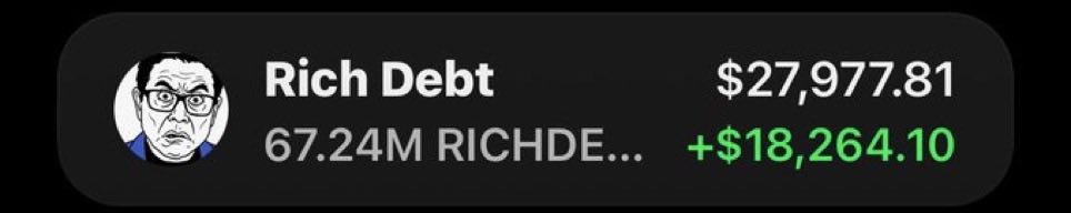 Stevengarayb's tweet photo. $Richdebt is printing heavily 🔥💰

If you’re in my Alpha TG group, your copy trade would be riding the same move with me. 📈

Don’t sleep on the next one. 👀

CA: GiUHYs5Hsv94P8bR9m26DsXsX8E786rQsFsPK6spump https://t.co/V8Oi5Ql6tU