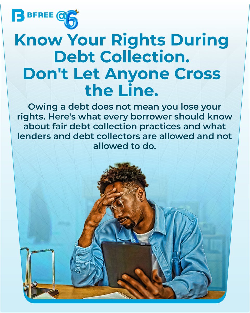 bfree_global's tweet photo. π‘ Owing money does not mean you owe anyone your dignity. π°
Financial pressure can make borrowers feel powerless, but understanding your rights helps you approach debt collection conversations with greater confidence.
#BFREE #financialliteracy #EthicalCreditCollection https://t.co/Jg3thaNpm4