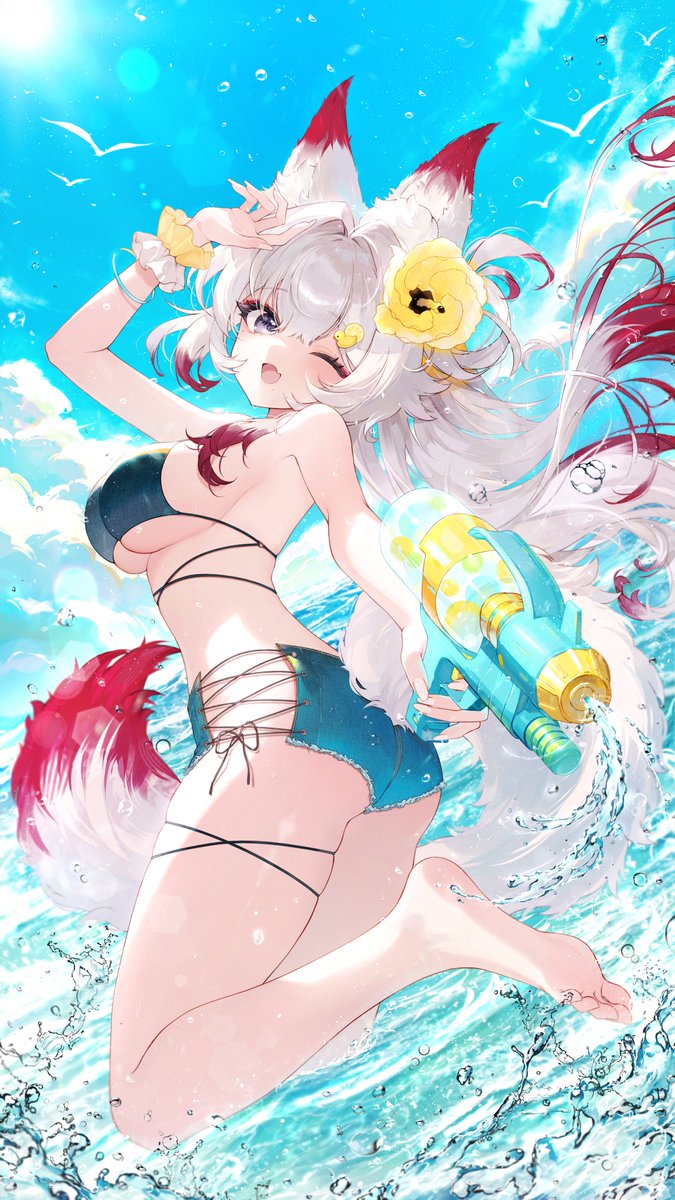 tsutadori's tweet photo. 感謝啊呀的插畫委託✨
夏天的最後來點夏季之力🌺🌊🏖️☀️

很開心可以畫到不一樣的大水球阿除
顏色很滿意刻細節刻得非常爽!!🥰

#繪池到 #奉池ではありません https://t.co/QTmtPFsNk9