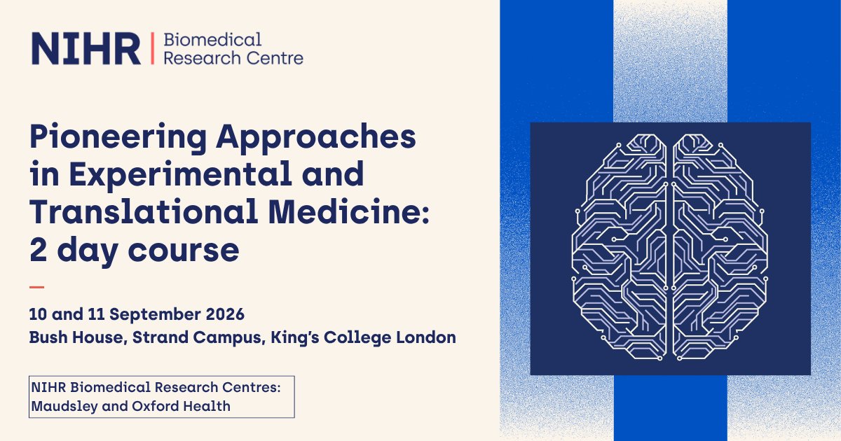 NIHRMaudsleyBRC's tweet photo. Last chance to book! Join us for our 2 day course in Pioneering Approaches in Experimental and Translational Medicine next week at King's College London. 

🎟️https://t.co/0LOcnRqe8U https://t.co/2GIL34HJef
