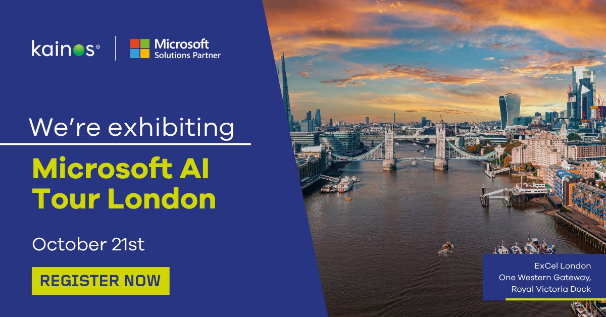 KainosSoftware's tweet photo. We're excited to be exhibiting at Microsoft AI Tour London this October. 

Registration is now open and we'd love to see you there. 

https://t.co/peU3XVJ5S0  

#MicrosoftAITour #MicrosoftAI https://t.co/eqtdoUBgNE