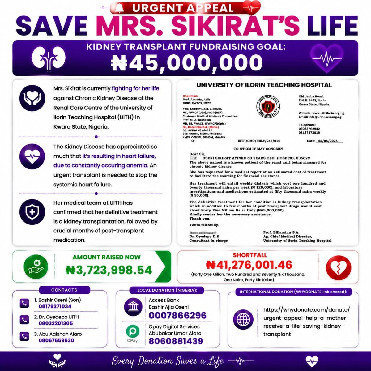 Amony_Ab's tweet photo. DAY 4
We are still humbly reaching out for support for Sikirat Ayinke.
May Allah bless every supporter

Please donate here
Nigeria 
Access Bank
Bashir Ajia Oseni
0007866296

Opay 
Abubakar Umar Alaro 
8060881439

WhyDonate (All countries) 
https://t.co/ZMmuRfzgLb…

Kindly Repost https://t.co/I39krqCZDE