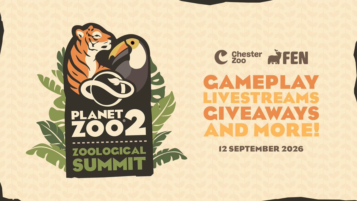 PlanetZooGame's tweet photo. 🎫 Tickets for our Planet Zoo 2 Zoological Summit are now available! Join us on September 12 at Chester Zoo for a chance to play Planet Zoo 2 before launch!

Check the following link for full details on how to get your ticket!

https://t.co/t9eXWVdIqy https://t.co/Ox0kLIvKlT