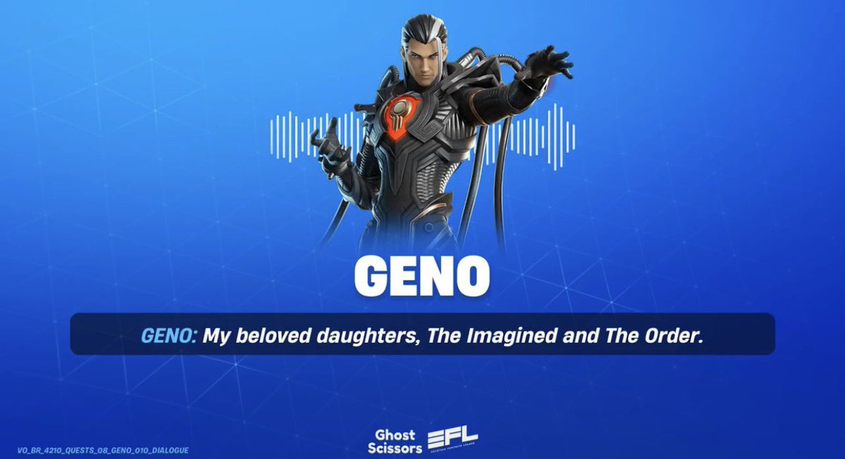 Rezztro's tweet photo. Geno REVEALS why he CREATED The Sisters! 👀

In his new voicelines, Geno explains that his beloved daughters were once destined to become two of the most powerful women in existence.

Their purpose? To embody perfection and RUTHLESSLY police its standards.

However, they failed to meet Geno’s standards which is why he ended up replacing his daughters with battle-ready snapshot versions of themselves.

#Fortnite | (dialogue via @Egyptian_Leaker)