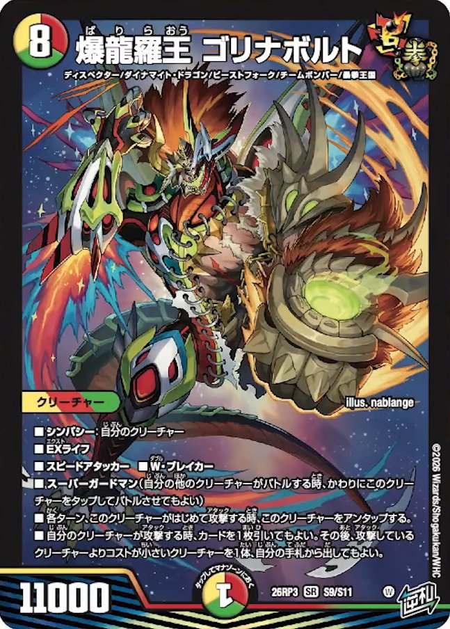 deneblog's tweet photo. 【デュエルマスターズ】新カード《爆龍羅王 ゴリナボルト》が公開
https://t.co/rHH0YLRn84 https://t.co/jV5ZcoDJCT