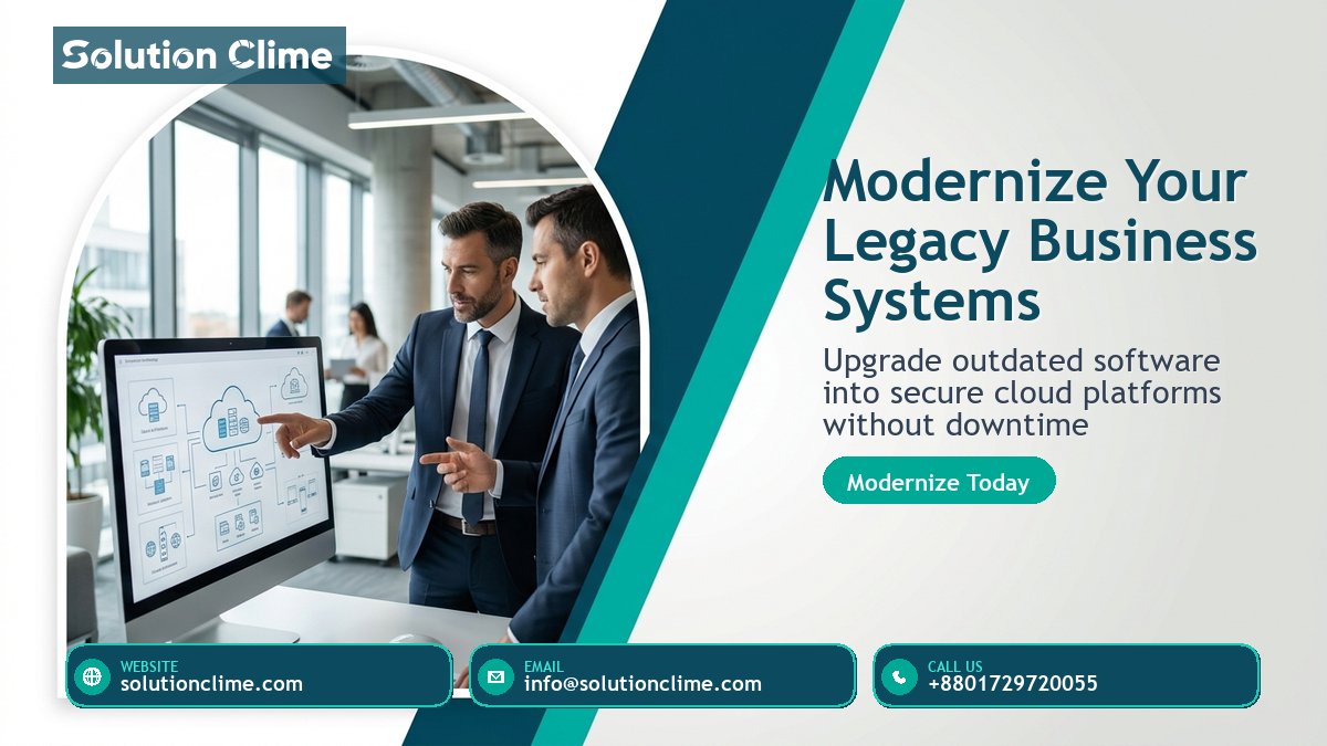 solutionclime's tweet photo. Is legacy software slowing your growth? Solution Clime modernizes outdated systems into secure, scalable cloud platforms without operational downtime.

Plan your roadmap:
https://t.co/suwTj8eYM0
info@solutionclime.com
Call: +8801729720055

#SystemModernization #CustomSoftware https://t.co/nmq3eFTzIS