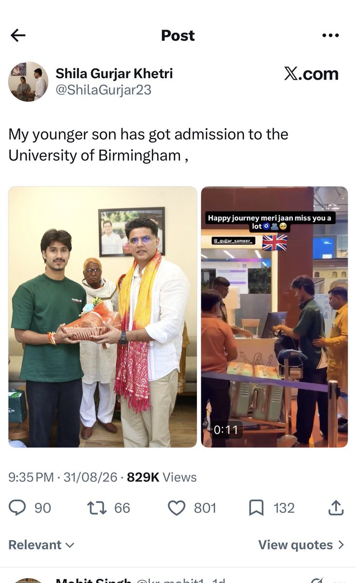 BefittingFacts's tweet photo. Son of a Congress leader who was asking Modi Ji to bring back his “Bure Din” has got admission to the University of Birmingham. https://t.co/MsPhNpCeyn