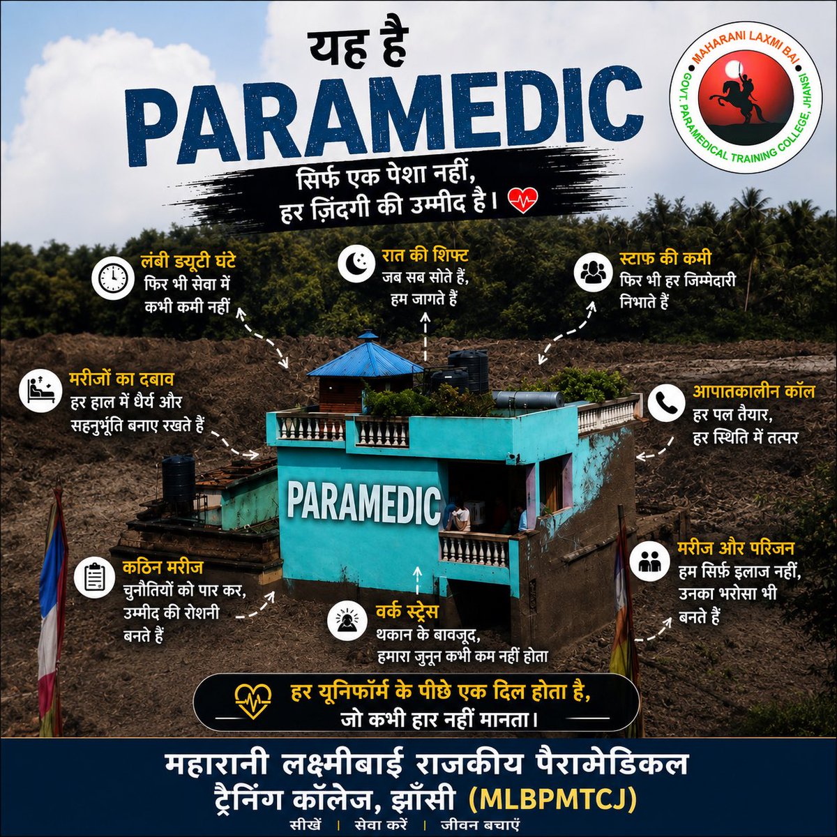 MLBPMTCJ's tweet photo. 🩺 पैरामेडिक सिर्फ़ एक पेशा नहीं, बल्कि हर ज��िंदगी के लिए उम्मीद और भरोसे का नाम है। कठिन परिस्थितियों में सेवा, धैर्य और समर्पण के साथ जीवन बचाने का संकल्प। ❤️

#Paramedic #Paramedical #Healthcare #MLBPMTCJ #Jhansi #HealthcareHeroes https://t.co/fILJhvHiTD