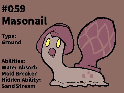 NamakoBussey's tweet photo. Ceramol evolves into Masonail, which evolves into Gastropotter! These snail Pokémon are known to secrete a muddy substance to create their shells, but they can also inhabit anything made of clay, much to the chagrin of potters!
#Fakemon https://t.co/ZoY0W1xSNT