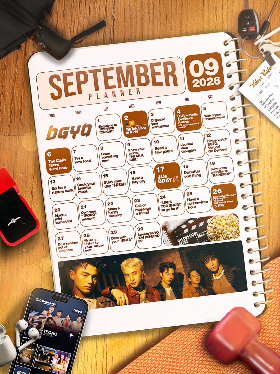 bgyo_ph's tweet photo. Ang oras ay humihinto, pero this month, tuloy-tuloy pa rin ang saya kasama ang ating mga dearest, Sinta! 💙

Kaya don’t miss out and catch our Ber months ganap! 👀🔥

📌 Sept. 2 — TikTok Live
📌 Sept. 4 —  USTV+ Media Excellence Awards
📌 Sept. 6 — The Clash Teens Grand Finale
📌 Sept. 17 — JL’s Birthday
📌 Sept. 26 — Peñafrancia Kapamilya Karavan, Robinsons Naga

Keep streaming our newest EP, ‘On Demand’! 
🔗 https://t.co/96rKiIKxZJ

#BGYO #BGYO_OnDemand