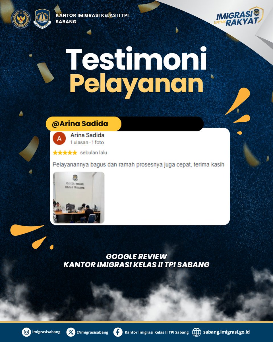 imigrasisabang's tweet photo. 𝗚𝗼𝗼𝗴𝗹𝗲 𝗥𝗲𝘃𝗶𝗲𝘄 𝗠𝗲𝗻𝗷𝗮𝗱𝗶 𝗥𝘂𝗮𝗻𝗴 𝗠𝗮𝘀𝘆𝗮𝗿𝗮𝗸𝗮𝘁 𝘂𝗻𝘁𝘂𝗸 𝗕𝗲𝗿𝗯𝗮𝗴𝗶 𝗣𝗲𝗻𝗴𝗮𝗹𝗮𝗺𝗮𝗻 𝘁𝗲𝗿𝗸𝗮𝗶𝘁 𝗟𝗮𝘆𝗮𝗻𝗮𝗻 𝗞𝗮𝗻𝘁𝗼𝗿 𝗜𝗺𝗶𝗴𝗿𝗮𝘀𝗶 𝗞𝗲𝗹𝗮𝘀 𝗜𝗜 𝗧𝗣𝗜 𝗦𝗮𝗯𝗮𝗻𝗴 𝗣𝗲𝗿𝗶𝗼𝗱𝗲 𝗔𝗴𝘂𝘀𝘁𝘂𝘀 𝟮𝟬𝟮𝟲

#imigrasisabang https://t.co/hmGY9lyiPp