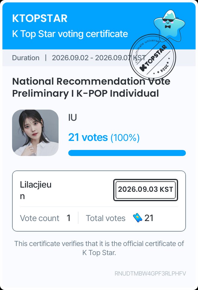 lilacjieunnie's tweet photo. 🚨Uaena🚨IU #아이유 is nominated for the 2026 Korea Social Contribution Awards!

We need IU in the TOP 10 → TOP 5 in the preliminary round to qualify for official government ministerial recognition!

🔹 Voting Period: Sep 2–7
🔹 Platform: KTOPSTAR × STARDOM (Free Daily Attendance)
🔗 https://t.co/pCXemIepum