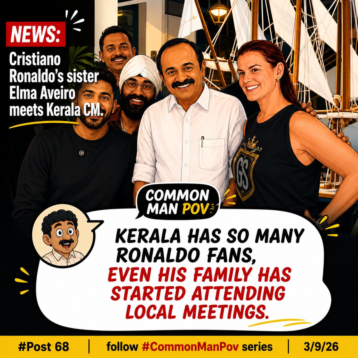 ItzMeManuThomas's tweet photo. When Ronaldo’s sister meets the Kerala CM, you know Kerala’s CR7 fandom has reached another level. 😂⚽ Even the family is attending local meetings now!

#CristianoRonaldo #CR7 #Kerala #Football #CommonManPov https://t.co/MfyBU7zcMm