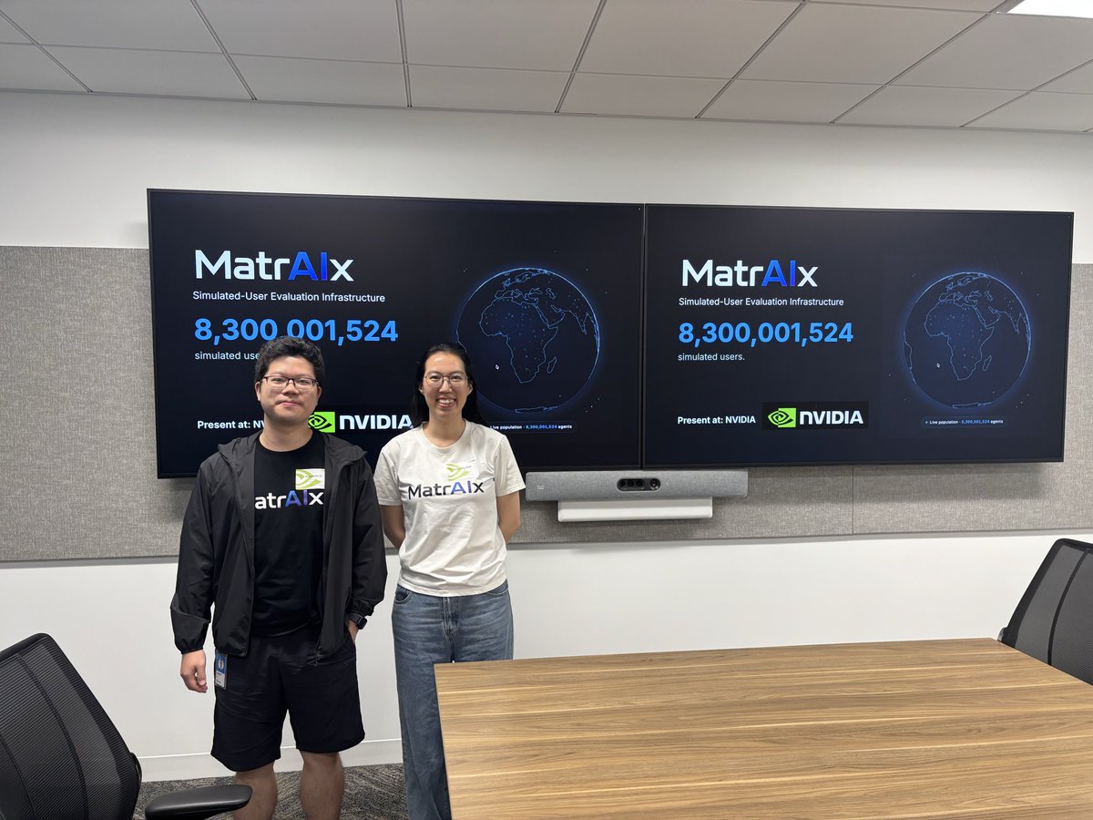 MatrAIx2026's tweet photo. Dr. @YuexingHao and Dr. @XiaominLi98 delivered an invited talk at @nvidia, sharing some of the work and technology behind @MatrAIx2026 with NVIDIA Research.

They discussed how simulated users and AI personas can enable new ways to evaluate and improve AI model and digital products.

Thanks to Lisa (Yueying) LI and Shaokun Zhang and the NVIDIA Research team for the invitation and insightful discussion!

#AI #NVIDIA #Agents #AIResearch #Evaluation #MatrAIx