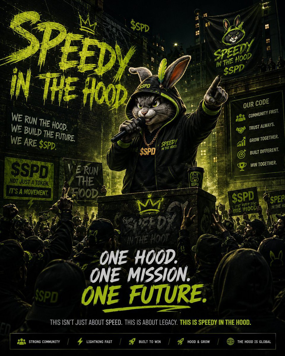 Dex_musti01's tweet photo. ONE HOOD. ONE MISSION. ONE FUTURE.

This is $SPD — Speedy in the Hood. 🪶
More than just a token, it’s a community built around energy, creativity, and the belief that we can grow together.

From the streets of the Hood to the rest of the world , we’re here to make our presence https://t.co/urBMNOKZ6b