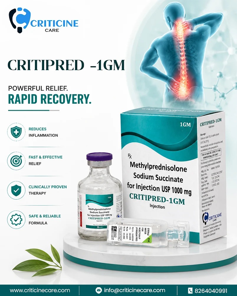 CriticineC's tweet photo. CRITIPRED-1GM 💉 | 1000 mg Methylprednisolone Injection

A high-strength injectable formulation for professional clinical use as prescribed.

🤝 PCD Pharma Franchise Available with Criticine Care.

#Critipred1GM #Methylprednisolone #PCDPharma #PharmaFranchise #CriticineCare https://t.co/654z4Erg4R
