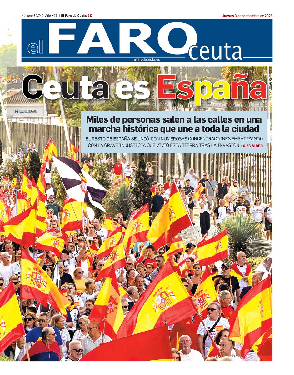 ElFarodeCeuta's tweet photo. Buenos días. Esta es nuestra portada de hoy jueves 3 de septiembre de 2026

https://t.co/smyHY36ku9

#Ceuta #Noticias https://t.co/wVahLC2qbn