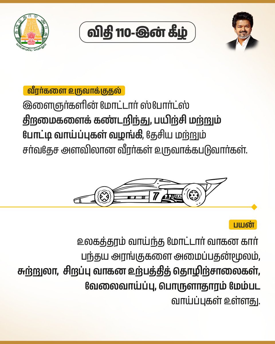 CMOTamilnadu's tweet photo. மோட்டார் ஸ்போர்ட்ஸ் நகரம் குறித்து சட்டமன்றப் பேரவையில் விதி 110-இன் கீழ் மாண்புமிகு தமிழ்நாடு முதலமைச்சர் திரு.ச.ஜோசப் விஜய் அவர்களின் அறிவிப்பு 

#CMJosephVijay‌ https://t.co/uatcLeQJN4