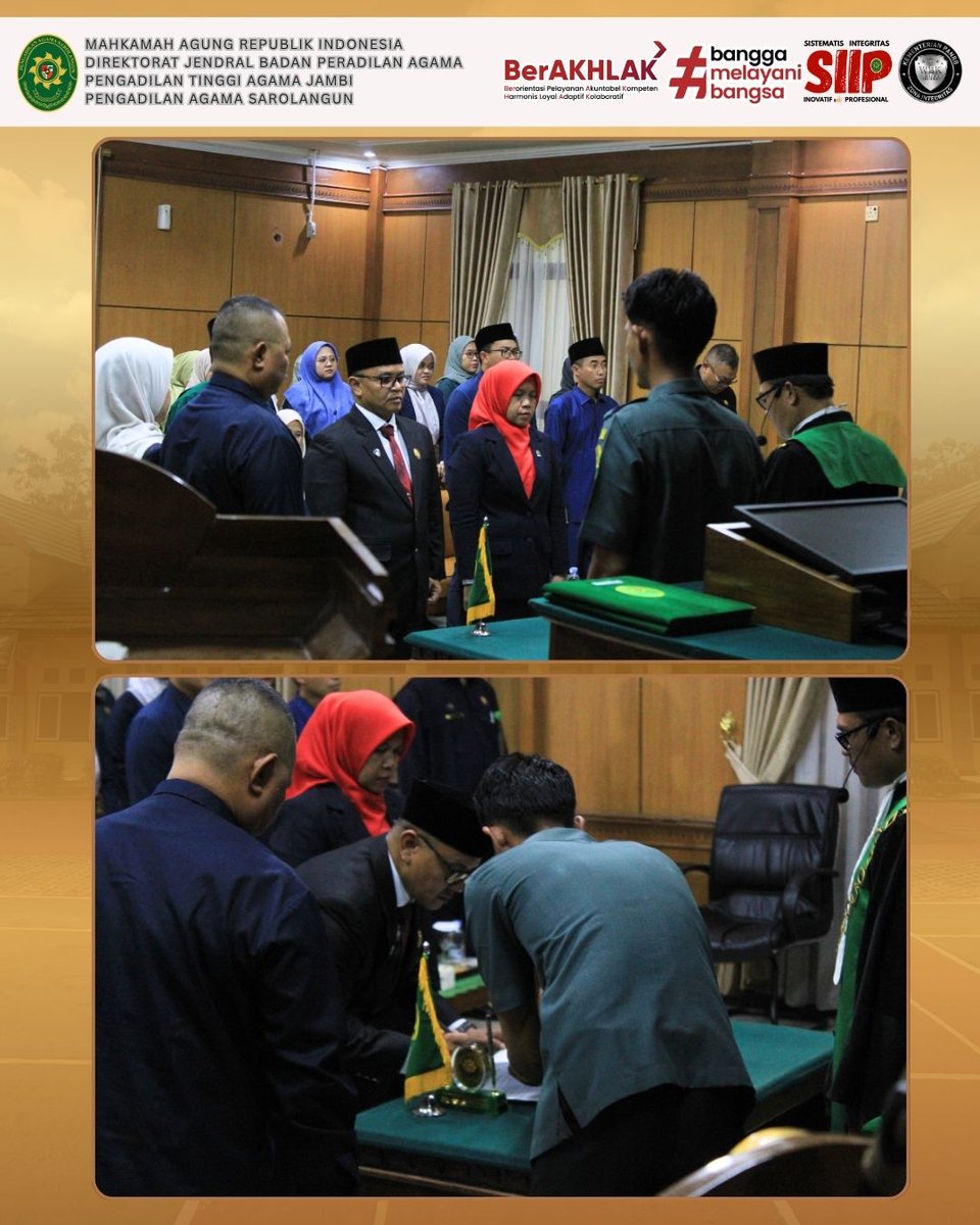 PASarolangun's tweet photo. [Rabu, 2 September 2026]

Pengadilan Agama Sarolangun mengucapkan Selamat dan Sukses kepada Bapak Zulpikar, S.H.I., M.H.I. atas pelantikan dan pengambilan sumpah jabatan sebagai Panitera Pengadilan Agama Muara Bulian Kelas IB. https://t.co/osCQvQUJll