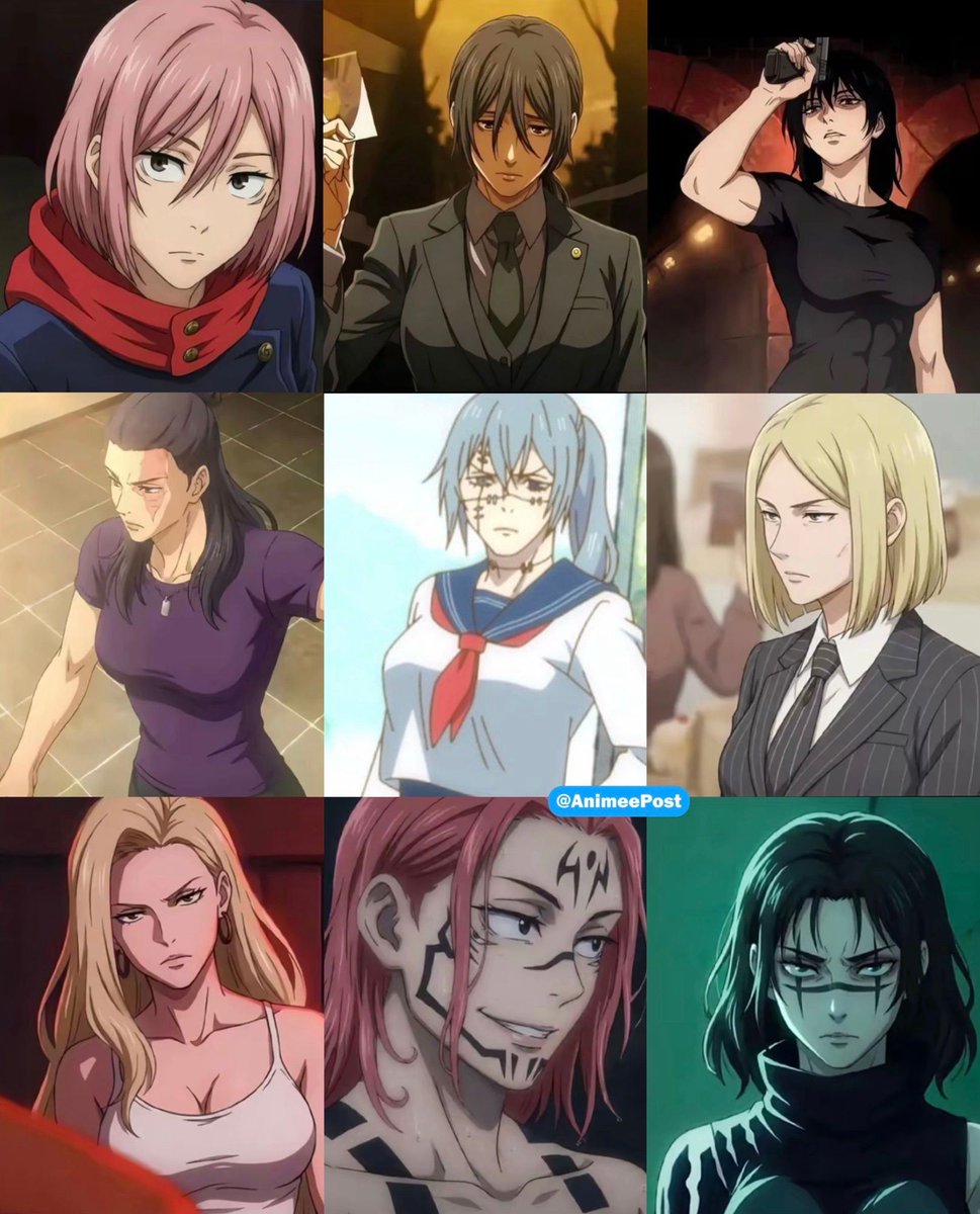 AnimeePost's tweet photo. If JJK male characters were female https://t.co/R4ftzWbFFo
