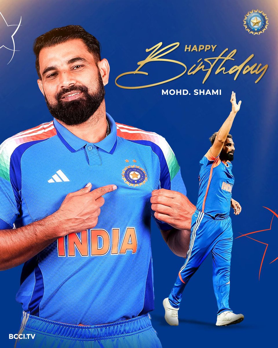 BCCI's tweet photo. 1️⃣9️⃣7️⃣ International Games 👌
4️⃣6️⃣2️⃣ International Wickets 👍
2️⃣nd Indian to pick an ODI World Cup hat-trick 🙌

2️⃣0️⃣2️⃣5️⃣ ICC Champions Trophy-winner 🏆

Here's wishing Mohammad Shami a very happy birthday! 🎂 👏

#TeamIndia https://t.co/IGgSAQgwgt