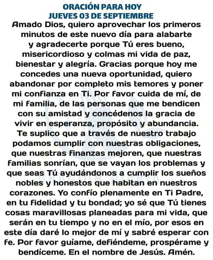 oracion_diaria's tweet photo. Oración Diaria para hoy Jueves 03 de Septiembre de 2026 https://t.co/3tRD05PM0Q