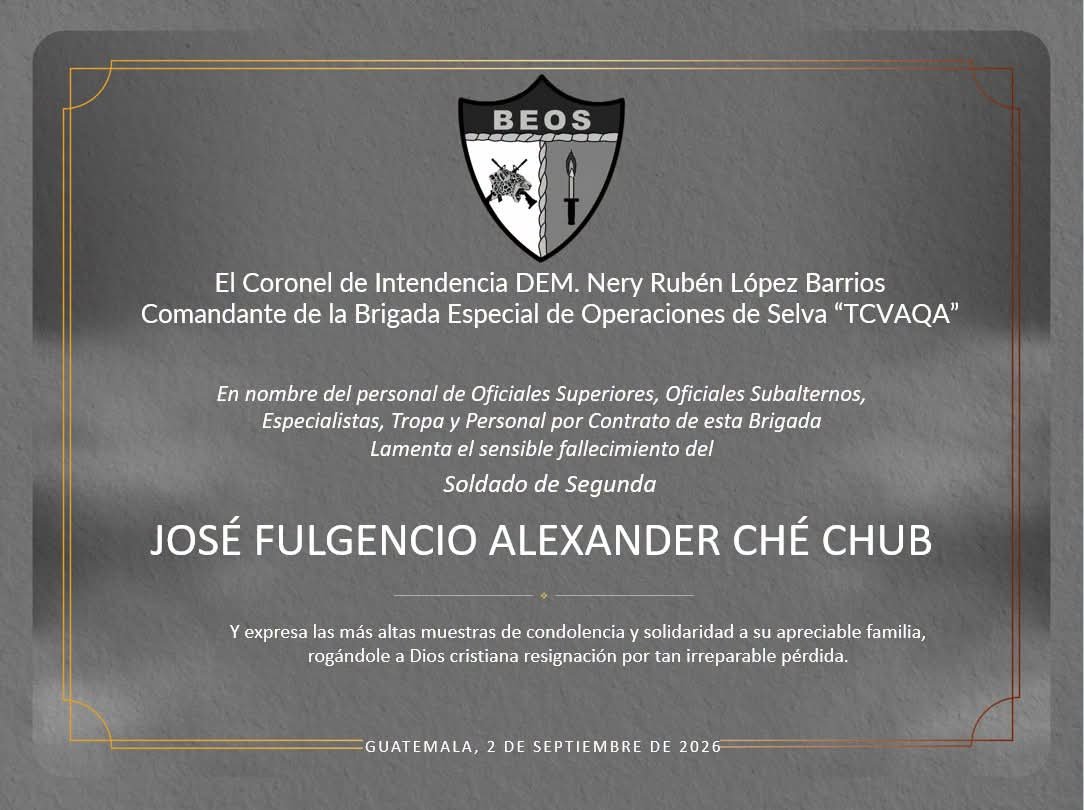 Brigadaselva8's tweet photo. #NotaDeDuelo | La Brigada Especial de Operaciones de Selva lamenta el sensible fallecimiento del Soldado de Segunda JOSE FULGENCIO ALEXANDER CHÉ CHUB https://t.co/xa2Hul3gQa