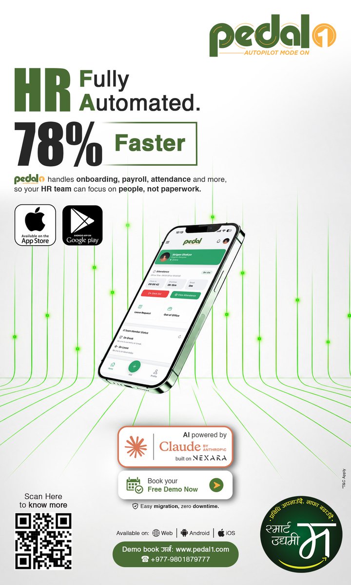 pedalgroup's tweet photo. Stop letting manual processes hold your business back!
Powered by Claude AI, Pedal1 automates onboarding, payroll &amp; attendance—making HR 78% faster so you focus on people, not paperwork.
Book a FREE Demo: https://t.co/g0zqA4GFRf
#Pedal1 #HRMS #AIinHR #B2BTech #Nepal Business https://t.co/7VjvCaVKad