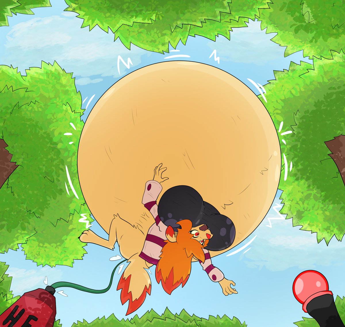 TheRedFoxxo's tweet photo. If she keeps this up, she'll fly away to who knows where.
Maybe it would have been a good idea to tie one of her legs to a tree, just in case. .w.
#inflationexpansion #heliuminflation #bellyinflation #Furryinflation https://t.co/CpvoyNFYQ7