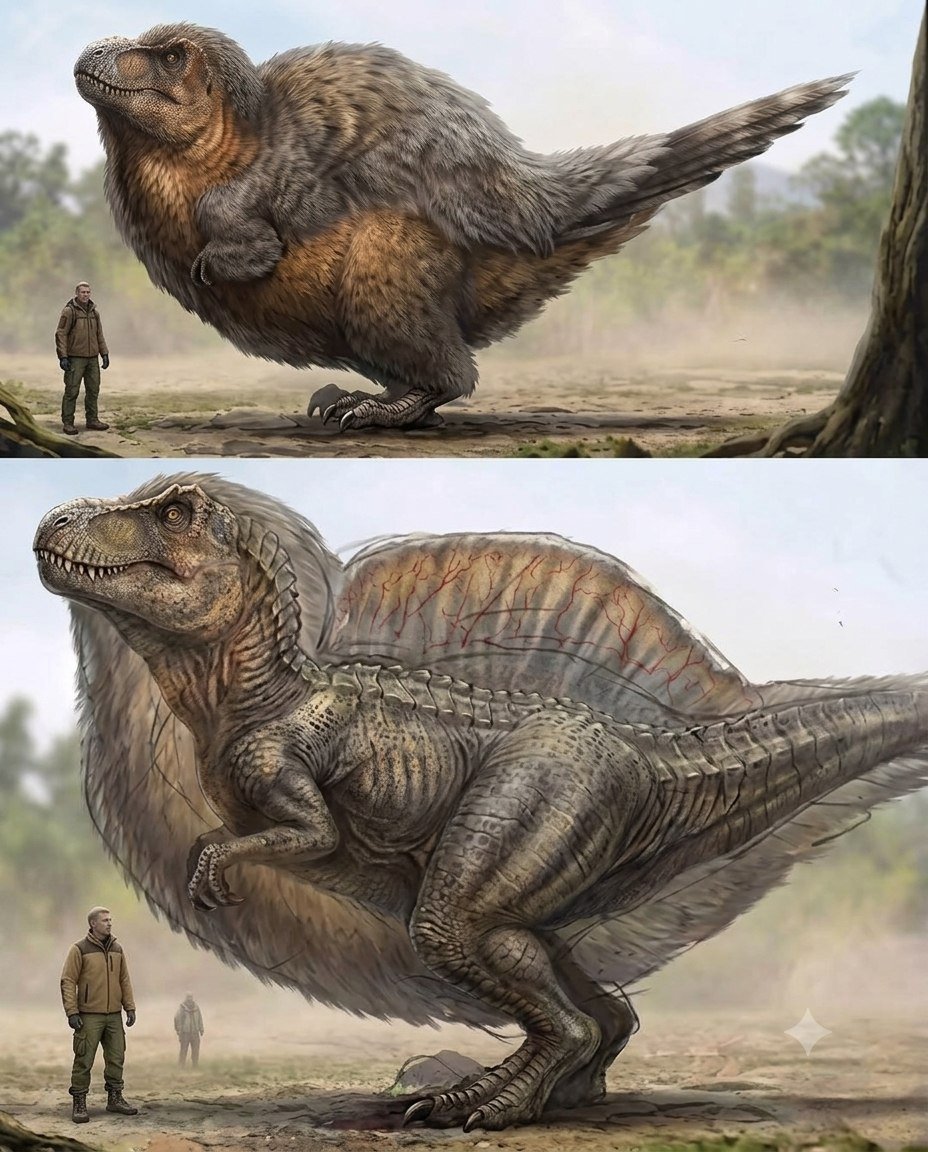 SagarGaonkar23's tweet photo. Apparently, T. Rex was just a giant fluffy chicken https://t.co/fcBMmabs4v