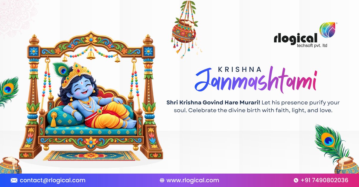 Rlogical's tweet photo. 🦚🪈 Shri Krishna Govind Hare Murari! 🙏

May Lord Krishna’s wisdom guide us, His love inspire us, and His blessings bring peace &amp; happiness into our lives. 💙✨

Happy Krishna Janmashtami from Rlogical! 🌸

#Rlogical #Janmashtami #KrishnaJanmashtami #LordKrishna https://t.co/8K6tP0sVWT
