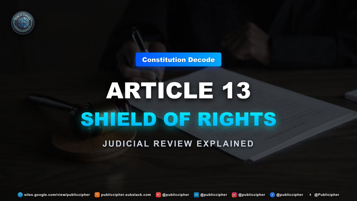 Publicipher's tweet photo. Article 13: The Shield of Fundamental Rights! 🇮��​अगर संसद कोई ऐसा कानून बना दे जो नागरिकों के मौलिक अधिकार छीन ले?

​🎥 पूरा डिटेल वीडियो यहाँ देखें: https://t.co/gZqPh4i8gm

​#Article13 #IndianConstitution #UPSCPolity #JudicialReview #PublicCipher #LawOfIndia https://t.co/Z6pxjqmsEq