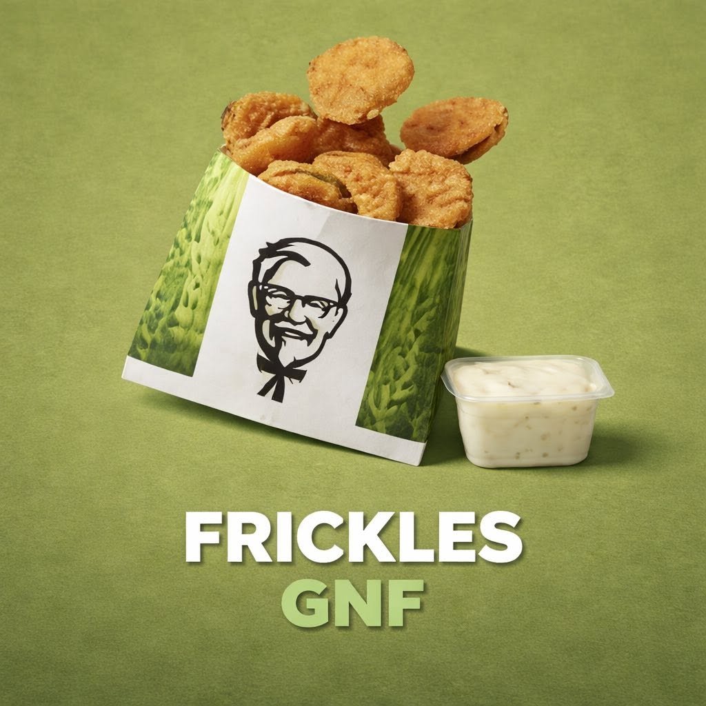 oscgoat's tweet photo. someone accidentally imported 5000 metric tonnes of pickles to kfc australia and now australians get to eat "pickle cheesecake" and "frickles" https://t.co/bEozWo37mU