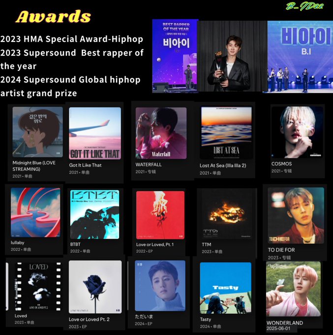 B_ID22's tweet photo. If anyone doubt  Hanbin's great independency , I don’t need to argue. I would only lay out what he has accomplished  in less than five years:
-over ten albums/EPs 
-  Awards as soloist 
- global singles with nearly 200 million streams, entries on South Korea’s major year‑end charts
 - 3 successful tours packed with back‑to‑back schedules.

 And all of this was achieved under his own one‑man label. Hanbin deserves nothing but applause and gratitude.
#비아이