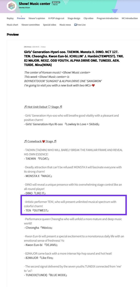 olalacool's tweet photo. ทุกคนนน!!! เตนล์มีชื่อขึ้นสเตจ Music core!!

Artistic performer TEN!, who will present unlimited musical spectrum with colorful charm!
- TEN『OUTWEST』🥳🥳🥳 https://t.co/sJD2oNkkwd
