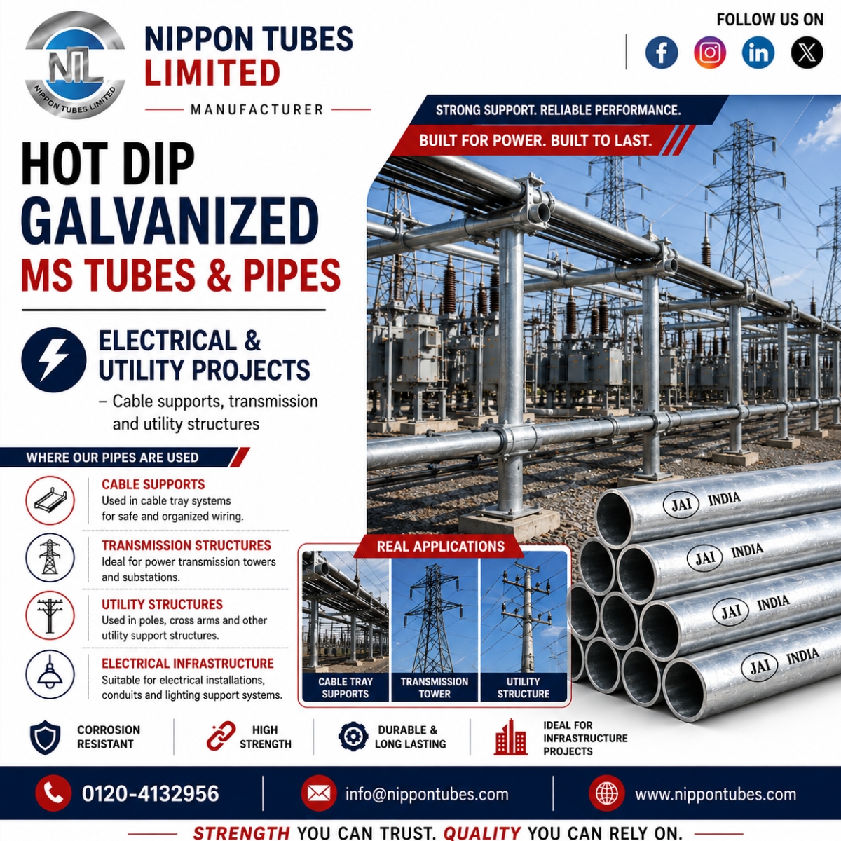 Nippontubesltd's tweet photo. 🔩 HOT DIP GALVANIZED MS TUBES &amp; PIPES 🔩 

🛡️ Corrosion Resistant | 💪 High Strength | ⚙️ Durable &amp; Long Lasting

🏆 Nippon Tubes Limited – Manufacturer of Quality Steel Tubes &amp; Pipes

📞 Call Us: +91 120-413-2956
🌐 Website: https://t.co/3UZK84IO5r https://t.co/NlrXEQ8oA3