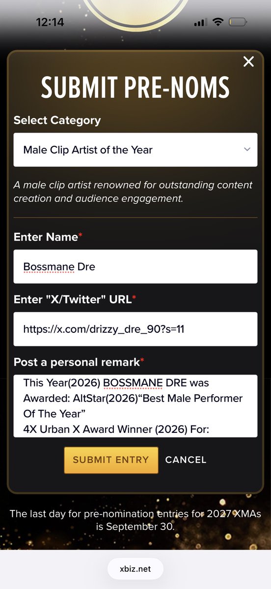DRIZZY_DRE_90's tweet photo. 2027 @XBIZ Pre-Nominations Are Here‼️🙏🏽🫶🏽💪🏽Vote Now To Get Me Nominated↙️🙏🏽 Need All My Industry Ppl To Vote 4 Me‼️🙏🏽💪🏽💯  

🏆Male Clip Creator Of The Year 
🏆Male Premium Social Star Of The Year 
LINK TO VOTE‼️🙌🏽🙏🏽💯🔗↙️↙️
https://t.co/zNvalgxTfs https://t.co/ggUzkEiZXv