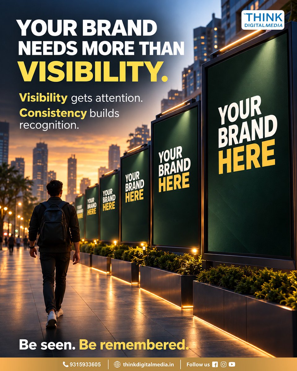 thinkdigitalmed's tweet photo. Be Seen. Be Remembered.
Visibility gets attention, but consistency builds true brand recognition. 📈
Stop being a one-time glance—build a powerful presence that stays top-of-mind for your audience every single day. 💡✨
#ThinkDigitalMedia #BrandVisibility #BrandConsistency https://t.co/pTIoshmZz9
