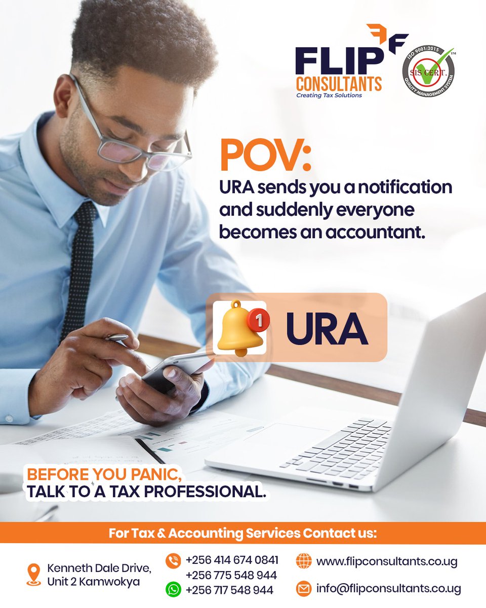 FlipConsultantL's tweet photo. Before everyone in the office suddenly becomes a tax expert, speak to the professionals. 😅

At Flip Consultants, we help businesses understand tax matters, stay compliant, and respond with confidence

📞 +256 414 674 0841
#FlipConsultants #TaxSolutions #URA #TaxCompliance https://t.co/NWop86uplh